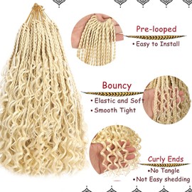 Beverlee Beverlee 14 Inch Boho Box Braids 8 Packs Goddess Box Braids Crochet Hair Bohemian Hippie Braids Braiding Hair Box Braids with Curly Ends Messy Pre-looped Synthetic Crochet Hair for Women 613#