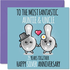 Cute Silver Anniversary Card for Aunt & Uncle - 25 Years Together - Happy 25th Wedding Anniversary Cards for Uncle Auntie, 5.7 x 5.7 Inch Greeting Cards for Twenty-Fifth Anniversaries