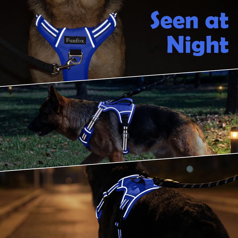 Funfox Dog Harness Medium No Pull, Adjustable 2 Clips Anti-Pull