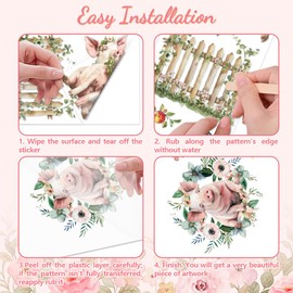 Peacoblue Rub on Transfer Decals for Furniture Crafts Pig and Flower 6"x12", 3Pcs Waterproof UV DTF Transfer Decals Sticker for Farmhouse Dresser Glass Porcelain Wood Plastic