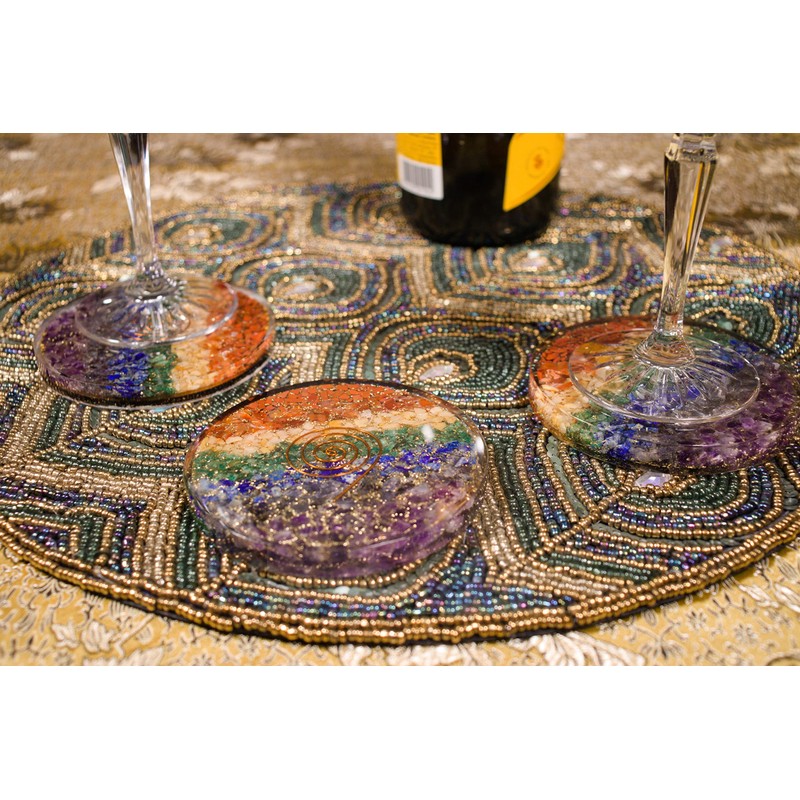 Chakra Orgonite Coaster - 9cm Wooden Base Non Slip with