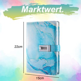 Aegistus Marble Journal with Lock, Refillable A5 Journal for Girls and Women, 90 Pages, Cute Notebook with Combination Lock for Teens and Boys, Girls with Lock, Sky Blue