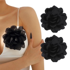 MIRKUZI Brooches & Lapel Pins for Women 2 Pieces Large Rose Brooches Fabric Flower Brooches Solid Color Brooches Suitable for Ladies Prom Wedding Outfit Accessories (Black)