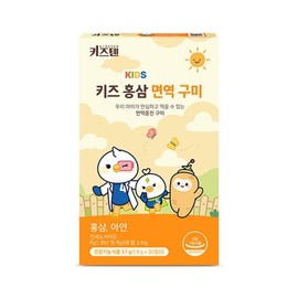 Kidsten 키즈텐 어린이 홍삼 성장기 아이 6년근 홍삼 기억력 면역력 구미 블루베리맛 1.9g x 30젤리 1박스 KidsTen Children's Red Ginseng Growth Chews for Kids 6-Year-Old Red Ginseng Memory and Immunity Blueberry Flavor 1.9g x 30 Jellies 1 Box