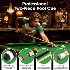 JAGTOP Pool Cue Sticks 52" Set of 2 Billiard Cue Sticks Multi-Size Options with Standard & Heavy Weight (12oz-20oz) for Kids, Teens & Adults Solid Birch Shaft, 13mm Leather Tip, Stainless Steel Joint