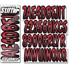 STIFFIE Waveline Burgundy/Black 3 Inch Alpha Numeric Registration Identification Numbers Letters Stickers Decals for Marine Boats & Personal Watercraft Jet Ski Sea-Doo