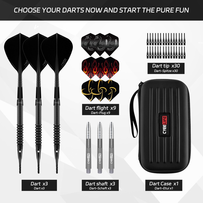 CyeeLife Professional Tungsten Softtip Dart Set, 18 g with 3