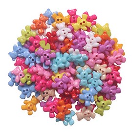 YAKA200 Pcs Mixed Bear Plastic Buttons 2 Hole Baby Sewing DIY Crafts Children's Manual Button Painting, DIY Handmade Ornament