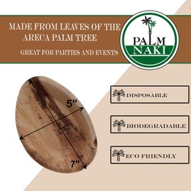 PALM NAKI Oval Palm Leaf Plates (40 Count) Disposable, Compostable, Biodegradable, BPA Free and Eco Friendly Dinnerware (7"x5")