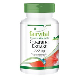 Fairvital | Guarana Tabletten - 300mg Guarana-Extrakt pro Tablette - Energizer - HOCHDOSIERT - Paullinia cupana - VEGAN - 90 Tabletten