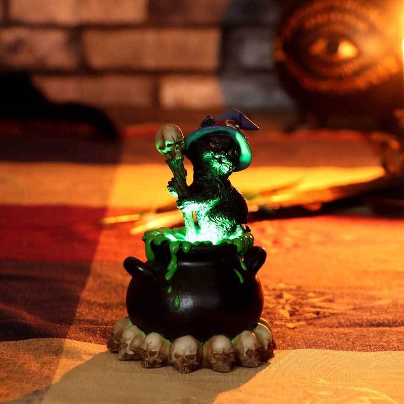 Nemesis Now Spook Witches Familiar Black Cat and Bubbling Cauldron