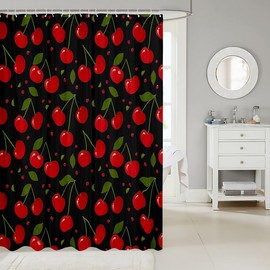 Feelyou Kids Red Cherry Shower Curtain,Fruit Kawaii Fabric Shower Curtain,Cute Cherry Cartoon Bathroom Waterproof Accessories with 12 Hooks,Cartoon Cherry Print Curtains 72"x78"