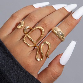 Zaquki Chunky Gold Rings for Women Non Tarnish Vintage Stackable Knuckle Rings Set Dainty Chunky Finger Midi Ring Jewelry Accessories