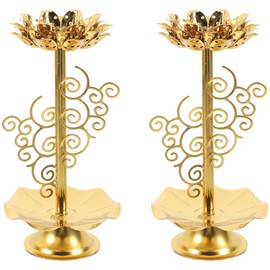 FOMIYES Home Decoration Ghee Lamp Butter Lamp Holder Votive Tealight Holder 2pcs Golden Cup Candle Holder Brass Oil Lamp Buddhist Altar Supplies for Temples Home Decor
