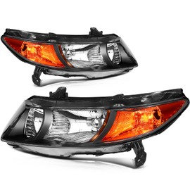 OCPTY Headlight Assembly Pair Replacement For Honda Civic 2 Door Coupe 2006-2011 Black Housing Amber Reflector Clear Lens Driver Pair Bulbs Not Included