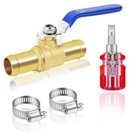 Brass Barb Shut Off Valve Kit - 5/8" In-Line Valve for Heater Hoses, 2pcs Stainless Steel Clamps