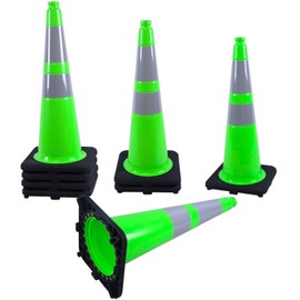 VILMON 8 Pack 28'' Green PVC Traffic Cones Road Construction Cones with Black Base and Reflective Stripes Safety Cones for Parking Lots Driveways Construction Areas and Traffic Control