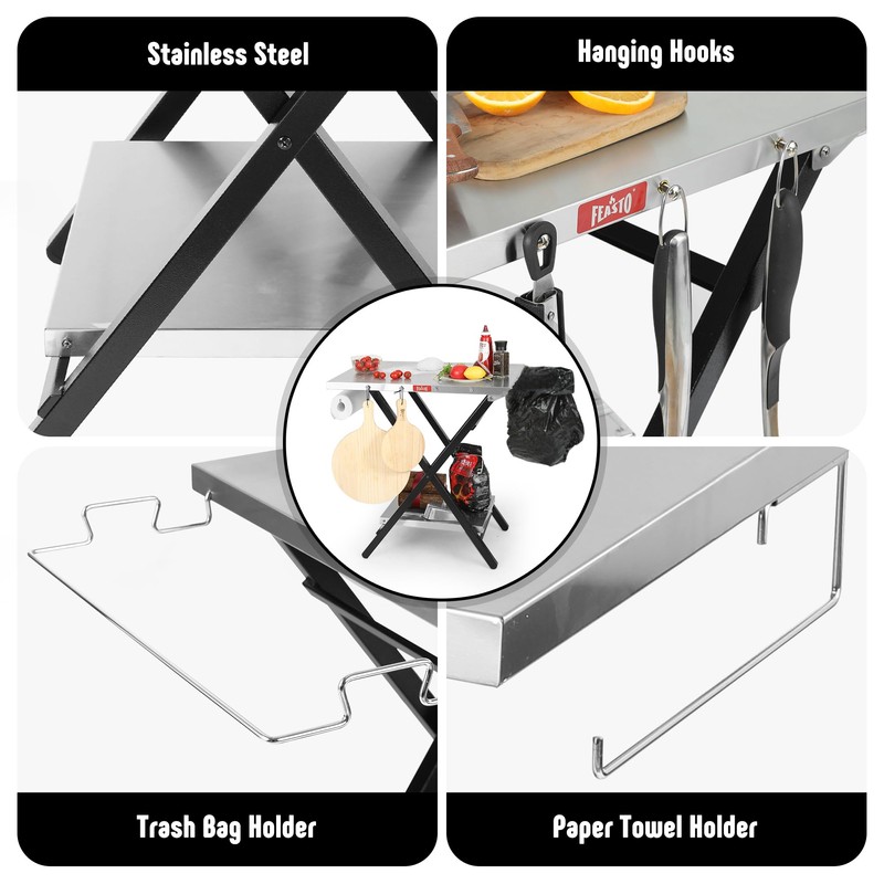 Feasto Outdoor Grill Table, Foldable Pizza Oven Stand & Griddle