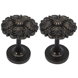MERIVILLE Set of 2 Fleur Window Drapery Medallion Holdbacks, Curtain Tiebacks, Wall Hook, Tassel Holder, Bronze with Gold