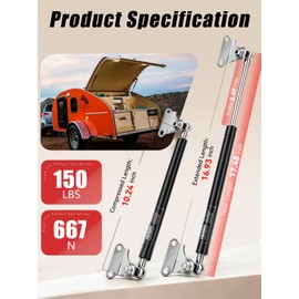 Vepagoo Gas Struts 17 Inch 150Lb/667N Shock with Mounting Brackets, Lift Supports for Tool Box Boat Hatch RV Bed Cabinet Cover Door, Heavy Lid Duty Springs (Fit 135lb-165lb lid), 2pcs (1pair)