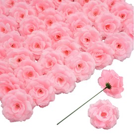 DH EYB Rose Head Flowers with Stem, 50 Artificial Flowers, Used for Wedding Decoration DIY Handmade Flowers Silk Fake Rose 3 Inches and 6 Inches Stem (Deep Pink)