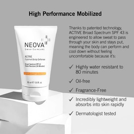 NEOVA SmartSkincare Active Sunscreen for Body 3 fl. Oz. | Broad Spectrum SPF 43 | Zinc & Octinoxate for Hybrid Sun Protection | DNA Repair Enzymes Reverse & Prevent Sun Damage | Water Resistant up to 80 Min