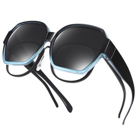TINHAO Oversized Sunglasses Fit Over Glasses for Men Women, Polarized Square Sunglasses with UV400 Protection Lens(Gradient Light Blue-Black/Non-mirrored)