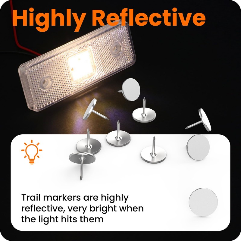 ZIUZI 50 Pack White Reflective Trail Marking Tacks, 11mm Reflective