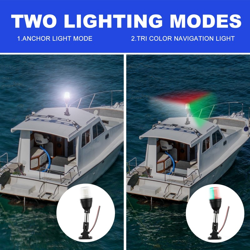 CLGMarine LED Tri-Color Navigation Light,Bimini Top Red-Green-White Combination Boat Bow