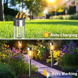 Woolmug Solar Pathway Lights Outdoor, 10 Pack Solar Walkway Lights IP65 Waterproof, Auto On/Off Solar Garden Lights for Path Driveway Yard Outside Warm White