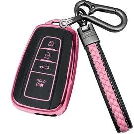 Yonmcfn key fob cover compatible with toyota Camry CHR RAV4 Corolla Highlander Sienna Avalon Prius Remote Smart Key,TPU Protective Key case (pink)