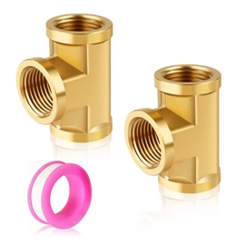 FANOVO 3/8 inch Brass Tee Pipe Fitting, 2pcs 3Way Forged Brass T-Fittings, 3/8 x 3/8 x 3/8 NPT Female Metal Pipe Coupling Connector Adapter, for Compressor、Fuel Line 、Water Pipe Multi System