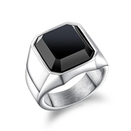 MAGIIE Jewellery Stainless Steel Ring Signet Ring Band Ring for Men Black Agate Ring Men Ring Fashion Jewellery Copper Nickel Geometric Ring, Stainless Steel, No Gemstone