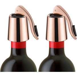 Tapón de botella de vino de acero inoxidable, tapón de botella de vino con silicona, protector de vino reutilizable, sellador de botellas que mantiene el vino fresco (Oro rosa)