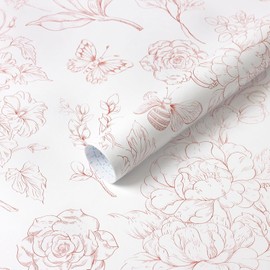CiCiwind Floral Peel and Stick Wallpaper Pink and White Contact Paper Boho Wall Paper Modern Removable Self Adhesive Butterfly Wallpaper for Bedroom Bathroom Cabinets 17.3"×78.7"