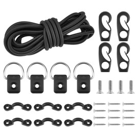 SDTC Tech Kayak Deck Rigging Kit 9.8 Feet Bungee Cord with 4 Bungee Cord Ends Hooks & 4 D-Rings and 6 Tie Down Pad Eyes, Tie Down Boat Deck Line Repair Replacement Parts for Kayak Boat Canoe Accessory