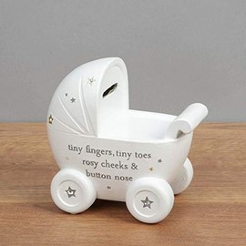 Bambino White Resin Money Box - Pram