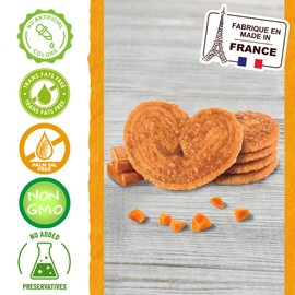 St Michel Caramel Palmiers Biscuits Made In France, pack of 4 (100g each) Non-GMO. Total of 48 Crunchy Caramel glazed Puff Pastry Butter Biscuits