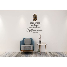 Bible Verse Words Wall Decal,Your Word is a Lamp Unto My Feet and a Light Unto My Path .Psalm119:105 Sticker,Christian Religious Scripture Quotes Wallpaper Mural for Home Church