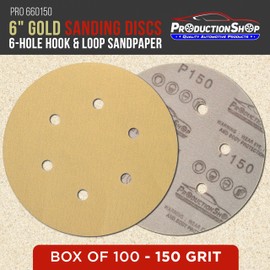 ProductionShop Premium 150 Grit 6" Gold Sanding Discs, 6-Hole Pattern, Box of 100 - Dustless Hook & Loop Backing Sandpaper for DA & Random Orbital Sanders, Sand Auto Paint, Wood Woodworking Furniture