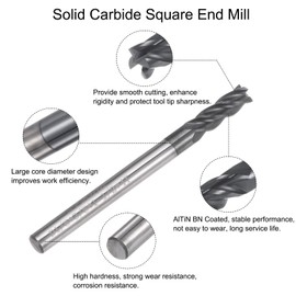 sourcing map Square Nose End Mill, 3/16" Tip Dia Solid Carbide AlTiN BN Coated CNC Router Bits 4 Flute Spiral Milling Cutter HRC50 with 3/16" Shank 2" (50.8mm) Length, Black