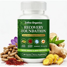 REATIFUL Zafira Organics,Zafira Organics Recovery Foundation,Zafira Organics Saffron Recovery Capsules with Ginger Extract L-Theanine Myo-Inositol,Daily Energy & Mental Clarity,Non-GMO,90 Capsules