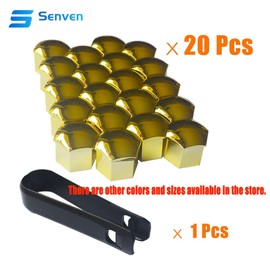 senvenelec 20 Pcs Car Universal 17 mm Plastic Nut Cover Cap Screw Car Nut Covers Bolt Hub Caps Wheel Bolts 17 mm Wheel Nut Caps. With 1 Piece Removal Hook (Gold).