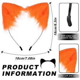 Fluffy Furry Costume Set- Fox Cat Wolf Ears and Tail,Leather Neck Choker for Role-Play - Fun for Adults (Orange)