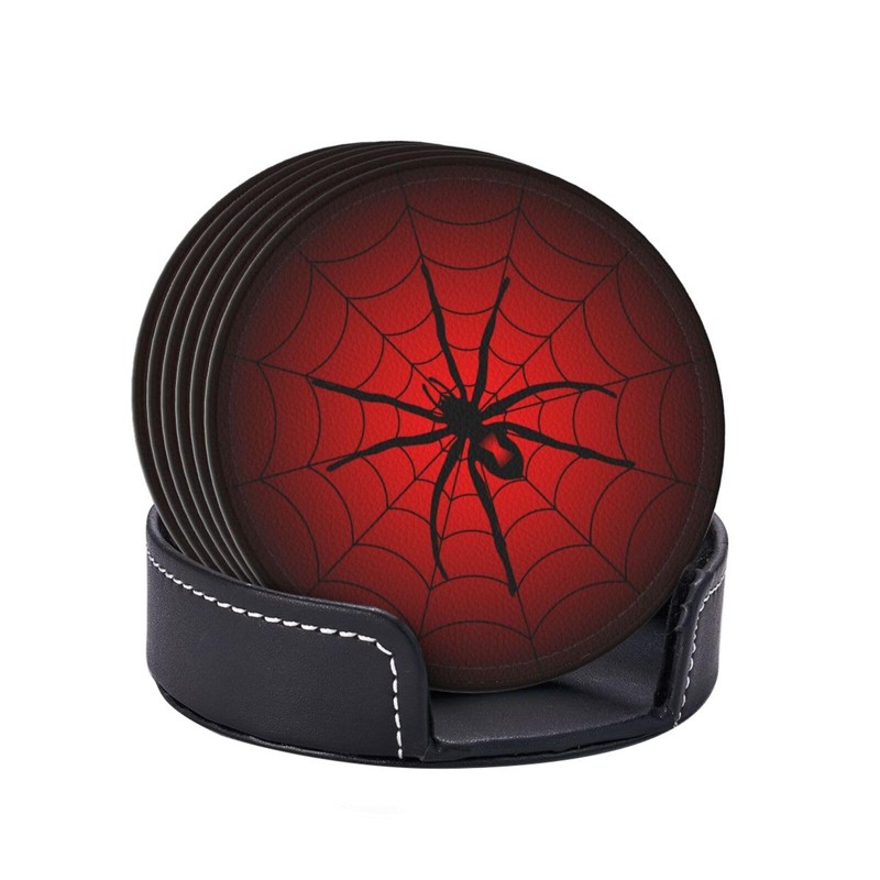 Spider Coasters for Drinks with Holder Leather Coasters Set of