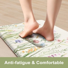 KIMODE Anti Fatigue Kitchen Mat, Cushioned Boho Kitchen Runner, Non Slip Farmhouse Kitchen Mat for Floor, Waterproof Standing Desk Mat for Laundry, Office, Sink White 17.3"x59"