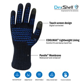 DexShell Waterproof Gloves Running Cycling Hiking Sports Outdoor Spring Autumn Women Men, Heather Blue