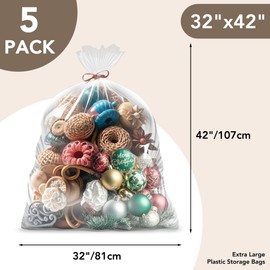 32 x 42 Inches 2 Mil Clear Plastic Storage Bags, Extra Large Flat Plastic Bag, Ideal for Moving,Storage, Packing Suitcases Luggage, Strollers, Pillows, Bikes, Chairs (5 packs）