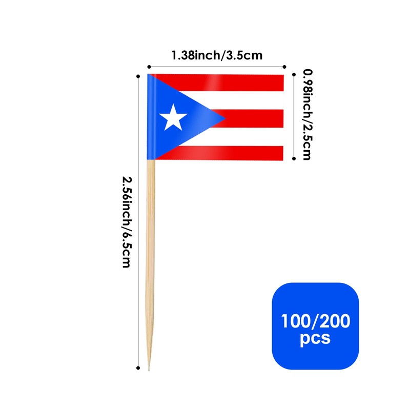 AhfuLife Puerto Rico Flag Toothpick, 200 Pcs Small Tiny Puerto