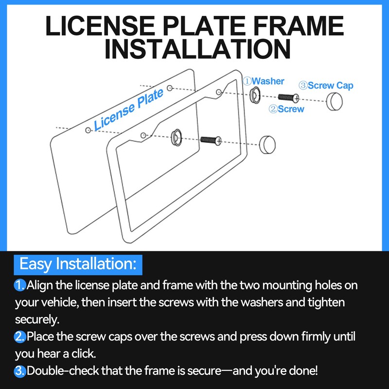 VRYTOR 2PCS Matte Black License Plate Frames - No-Cover State